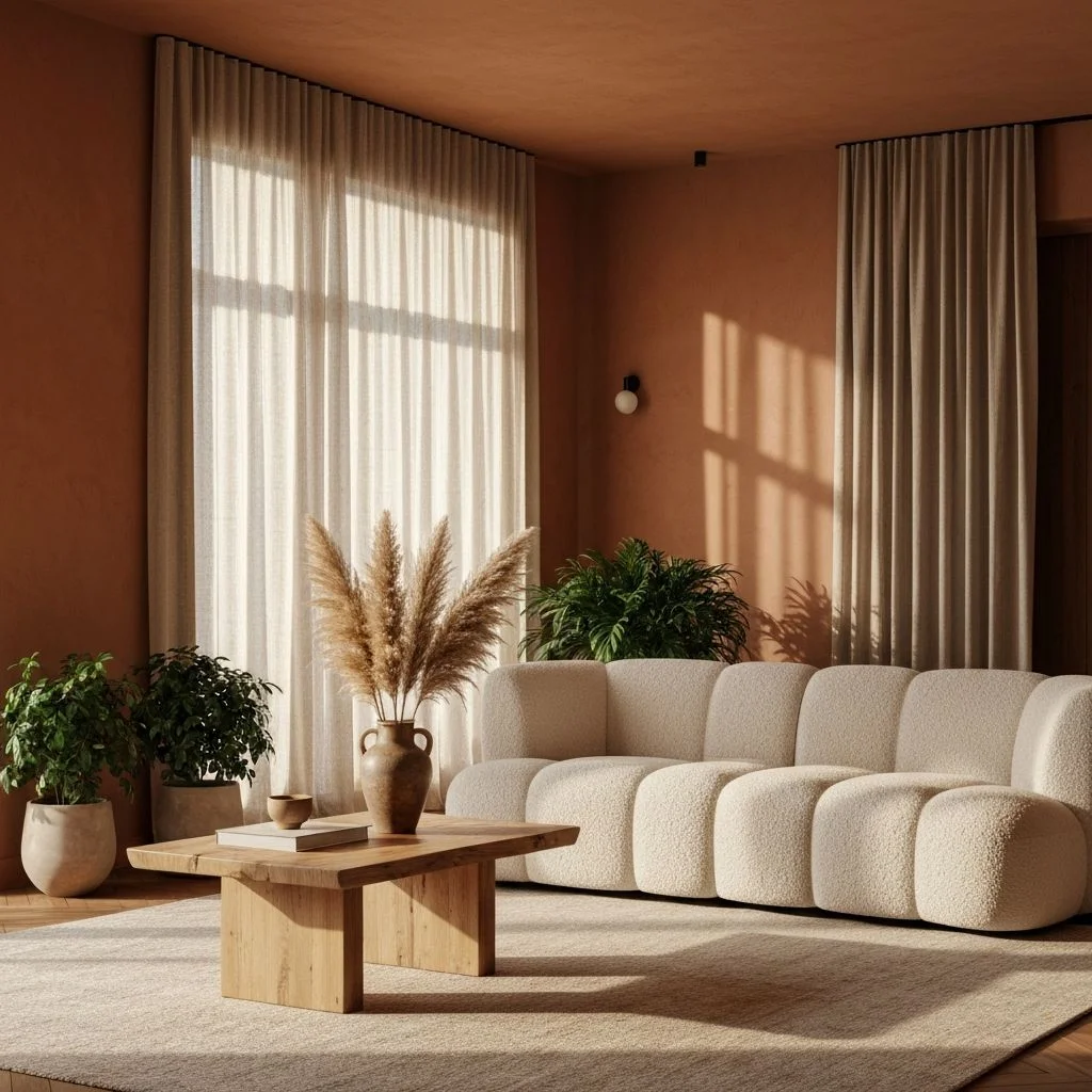 Beautifully designed interior space with warm terracotta tones